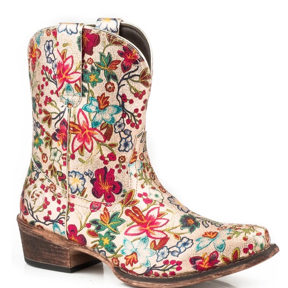 Roper Shoes - Roper Ingrid Floral Western Bootie-Snip Toe